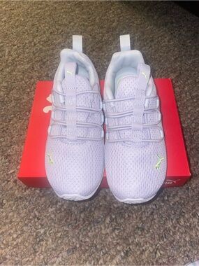Puma Kids Lavender Mesh Sneakers with Lime Logo
